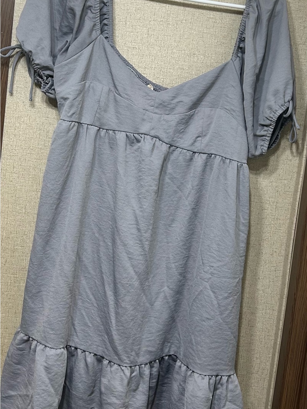 Altar'd State Puff Sleeve Tiered Dress in Dusty Blue
